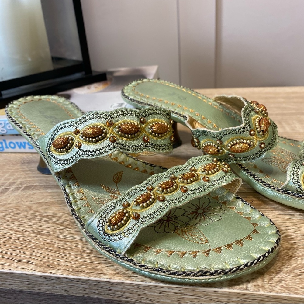 JJ footwear Women's Braided Embellished Slippers Green Millano 36